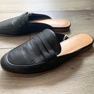 Black Leather Gap Mules
